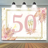 Rosa Blumen Und Funkeln Glücklich 50 Geburtstag Hintergrund